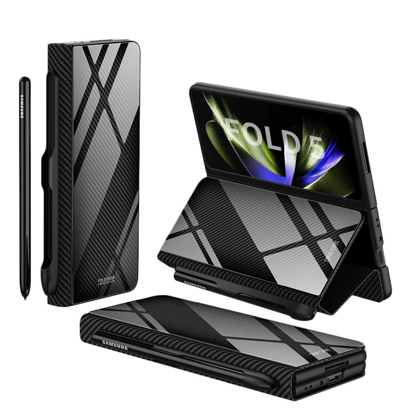 Norvo | Støtbestandig Rustningssak Glassdeksler Stativ Sett Inn Kort Lærsak for Samsung Galaxy Z Fold 5/4