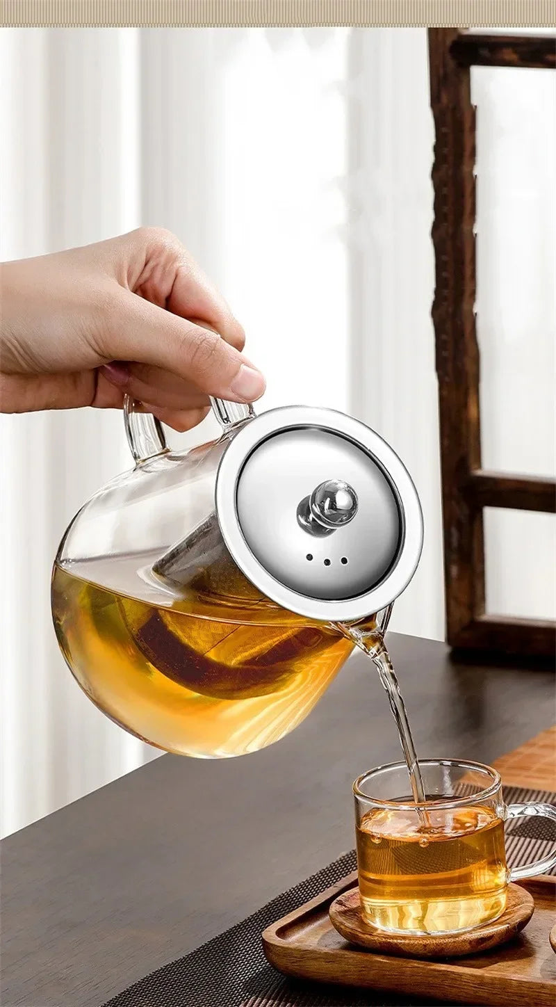 Skanto | 450ml-950ml Varmeresistente Glass Tekanne – Rustfritt Stål Te-sil, Blomstekanne for Kung Fu Te-servise, Puer- og Oolong-te