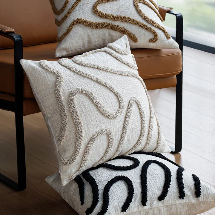 Skanto | Boho Chenille Pute med Myke Geometriske Linjer for Sofa og Stue