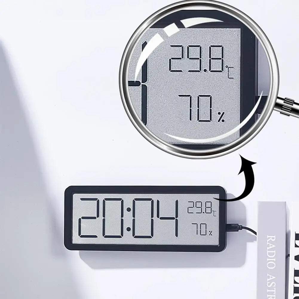 Stor digital veggklokke med temperatur- og fuktighetsdisplay – Perfekt for stue, soverom og kontor | Skanto