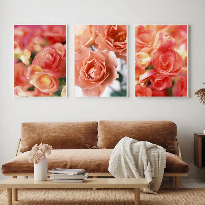 Pink Red Roses Floral Wall Art Fine Art Canvas Prints Modern Botanical Posters Pictures For Living Room, Bedroom Art Decor | Skanto