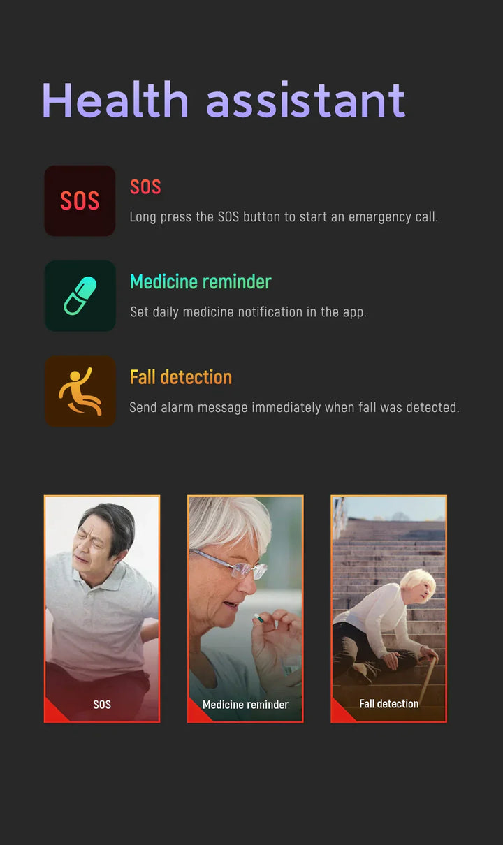 Senior Safety Watch med fallregistrering og GPS – Smart Care Smartklokke | Skanto