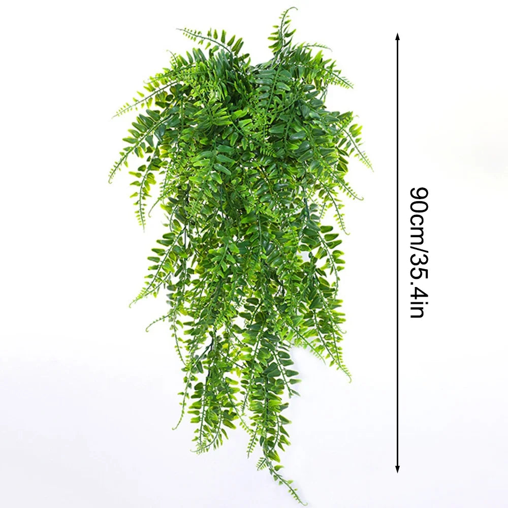 Norvo | Evergriva Hengeplante Kunstig | 90 cm Boston Fern Look | Enkel Pleie & UV Motstandsdyktig | For Innendørs & Utendørs