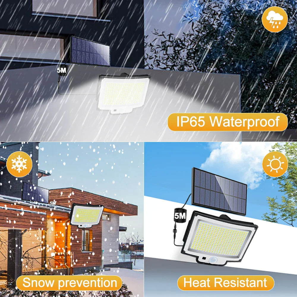 Norvo | Solar Wall Light LumoGuard 318LED | Bevegelsessensor & 3 Belysningsmoduser | IP65 Vanntett for Hage, Terrasse & Gjerde