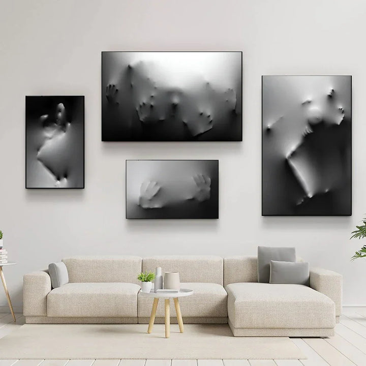 Modern Art Abstract Ghostly Figures on Wall Canvas Prints Black White Wall Art Posters Pictures for Living Room Bedroom Art Decor | Skanto