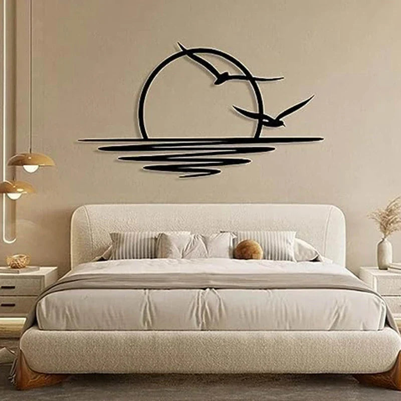 Sunrise Seagulls Metal Wall Decor Sunset Iron Art 30x60cm Wall Art For Living Room Bedroom Home Office Decor | Skanto