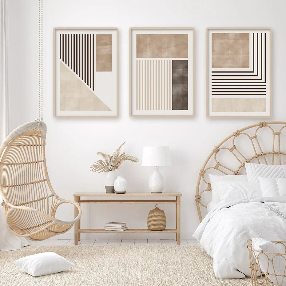 Brown Beige Color Block Geometric Wall Art Fine Art Canvas Prints Abstract Minimalist Pictures for Modern Living Room Bedroom Art Decor | Skanto