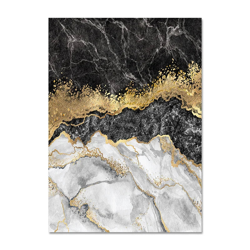 Modern Abstract Black Gray Gold Geode Marble Print Wall Art Fine Art Canvas Print Pictures For Luxury Apartment Living Room Home Office Decor | Skanto