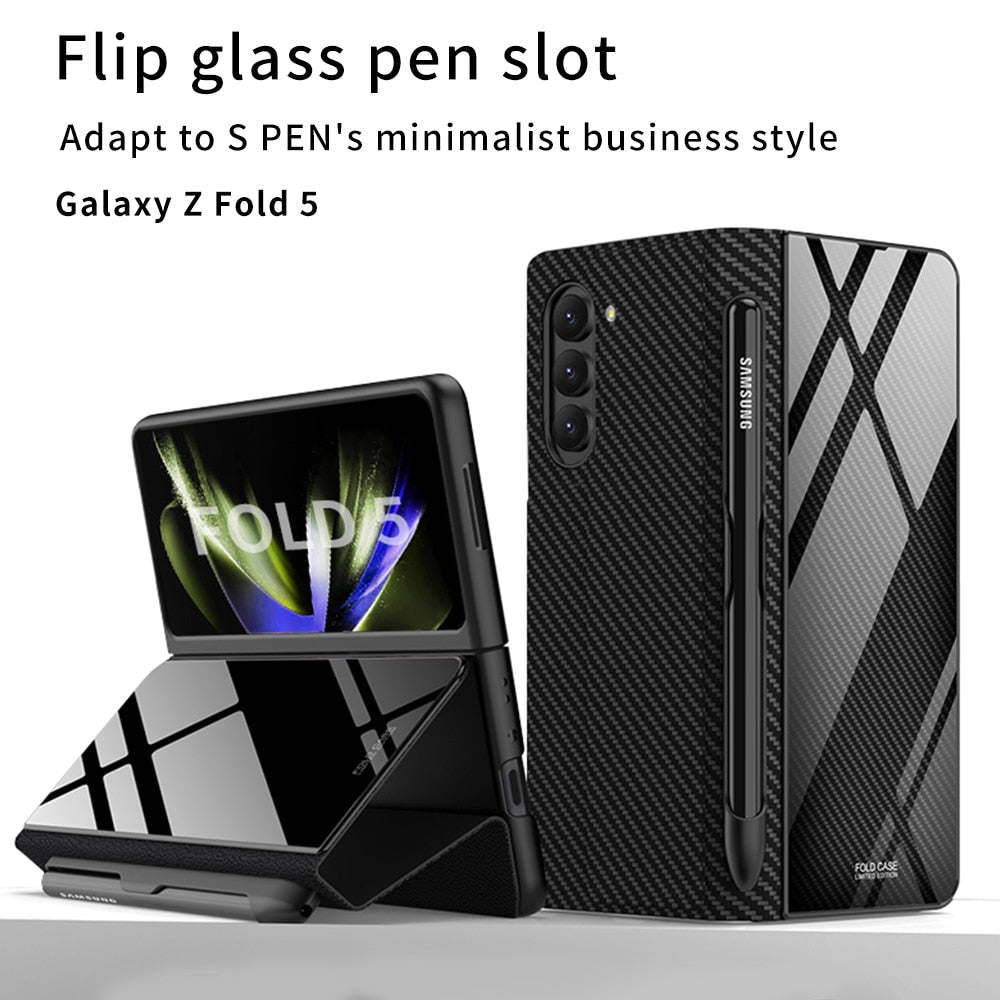 Norvo | Støtbestandig Rustningssak Glassdeksler Stativ Sett Inn Kort Lærsak for Samsung Galaxy Z Fold 5/4