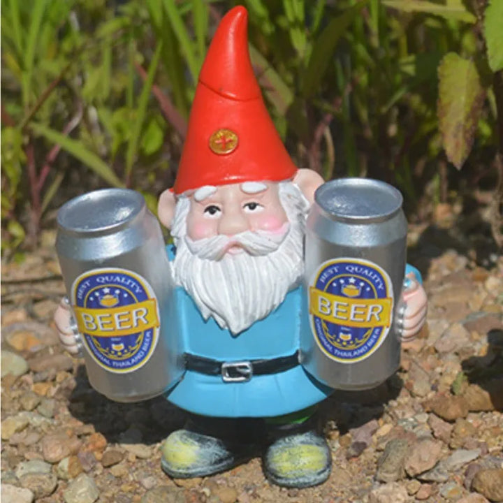 Skanto | Drunken Gnome med Øl Morsom Figur for Hage og Hjem Deko
