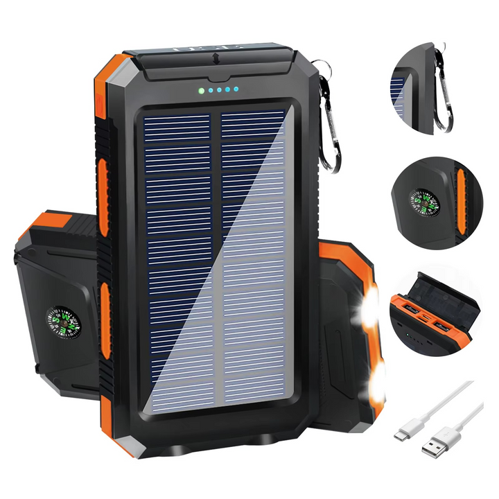 Skanto | 20000mAh bærbar solenergilader med dobbelt USB og LED lommelykt