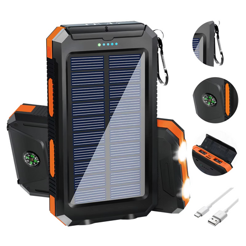 Skanto | 20000mAh bærbar solenergilader med dobbelt USB og LED lommelykt