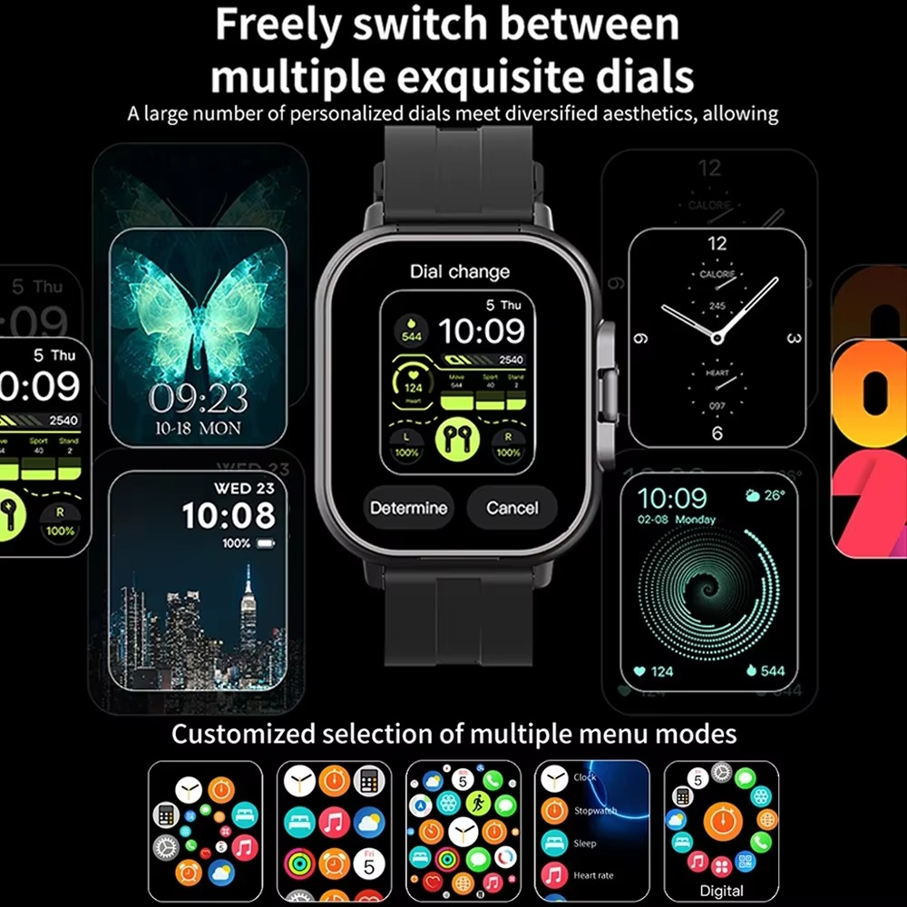 Skanto | 2" Smartwatch med innebygd Bluetooth-headsett og treningstracker