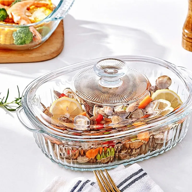 Norvo | 4-delt Glass Bakeware Sett med 2 Bakeware Retter med Glasslokk, 1.9 Qt og 3 Qt