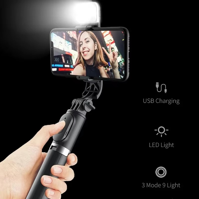 Skanto | Bluetooth Selfie Stick Stativ med LED Fylllys og Fjernkontroll