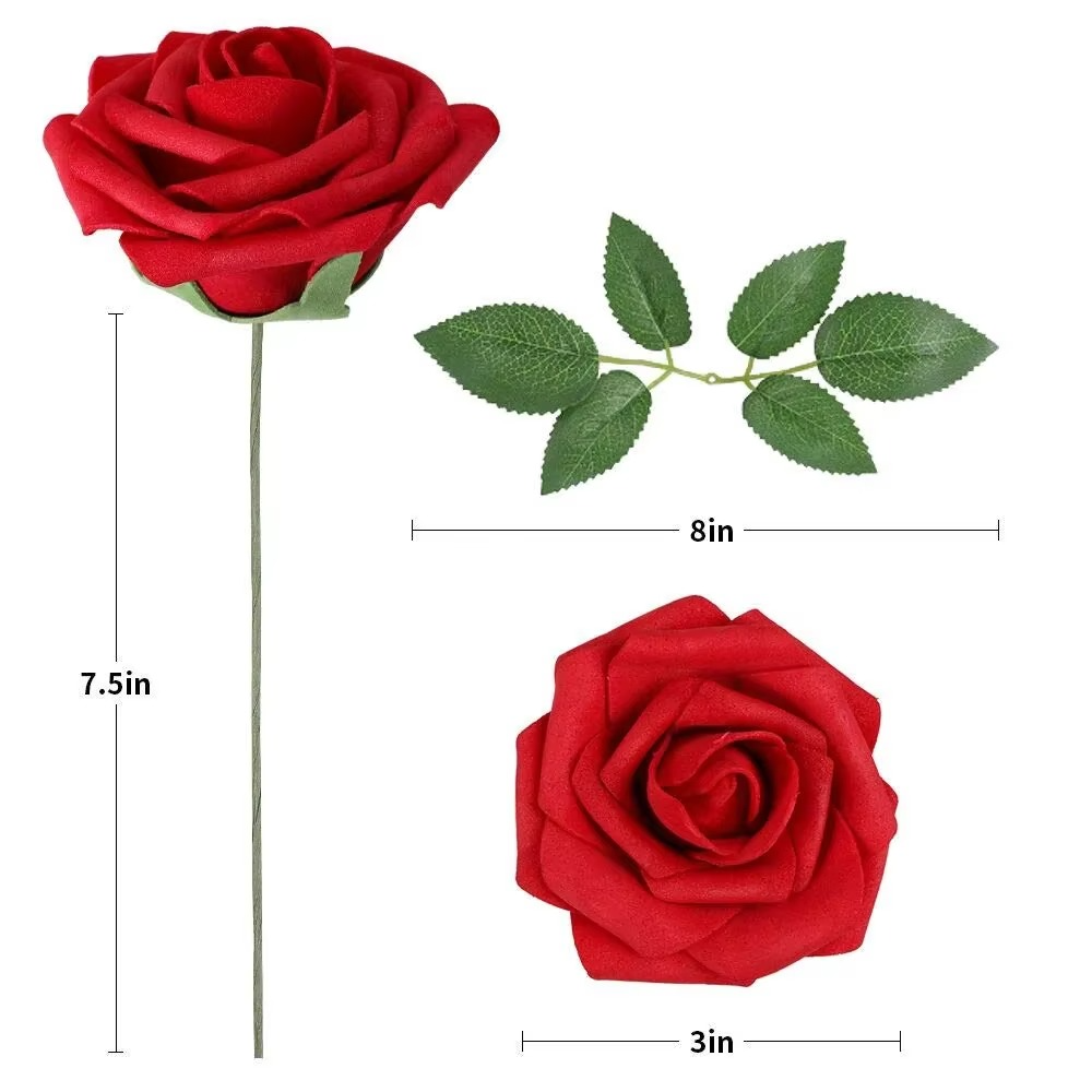 Skanto | Realistiske Røde Kunstige Rosen med Stammer (Pakke med 25/10)