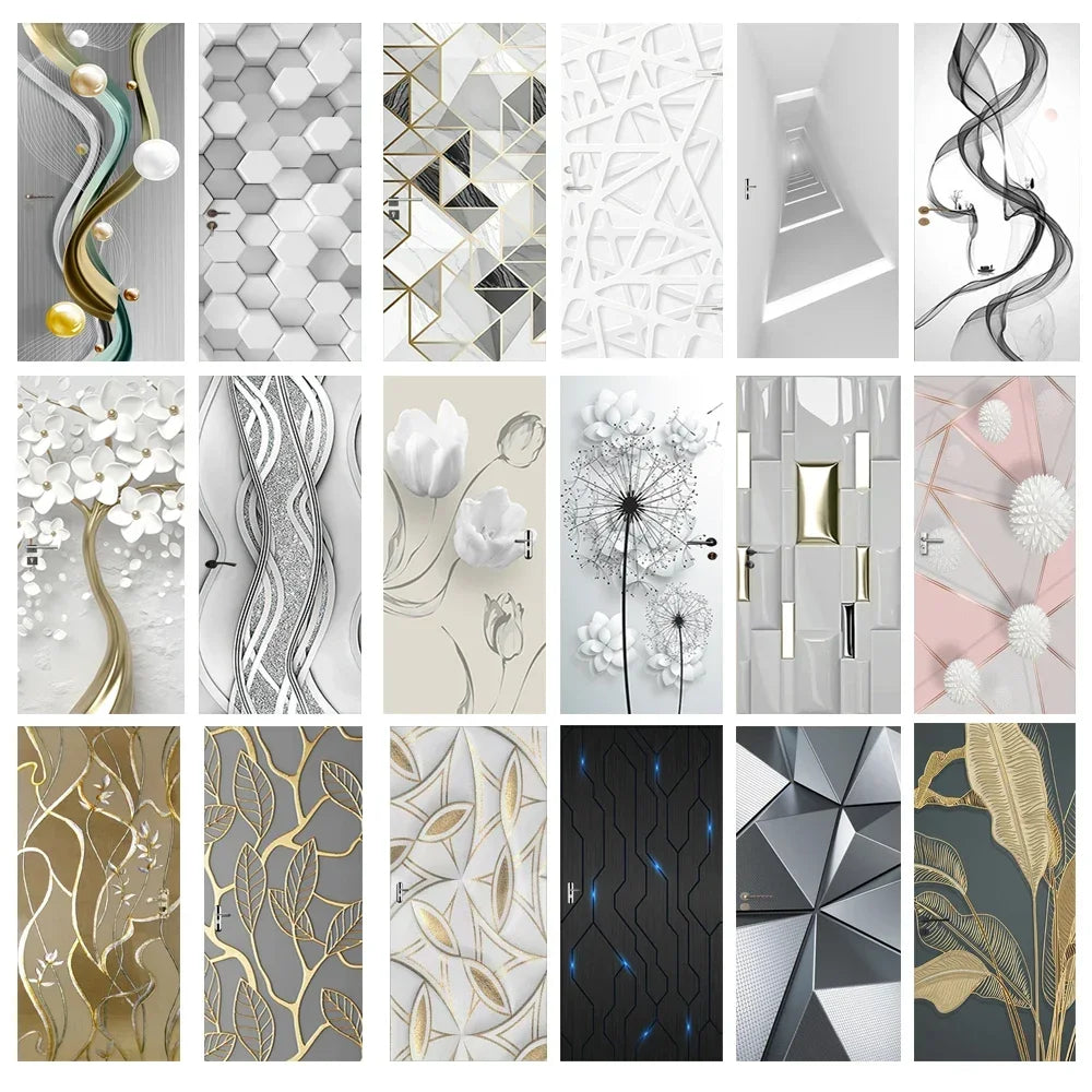 Modern Abstract Pearl Geometric Door Sticker Mural Removable PVC Vinyl Peel N Stick Wall Art Mural Sticker for Indoor Doors Creative DIY Home Deco | Skanto