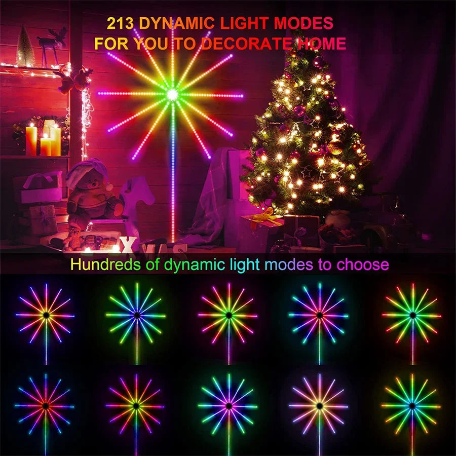 Smart RGB Fyrverkeri LED Lyskurs Jul Lys - App Kontrollert Starburst Fe-lamper med Musikk Synk for Fester, Bryllup, og Høytidsdekor