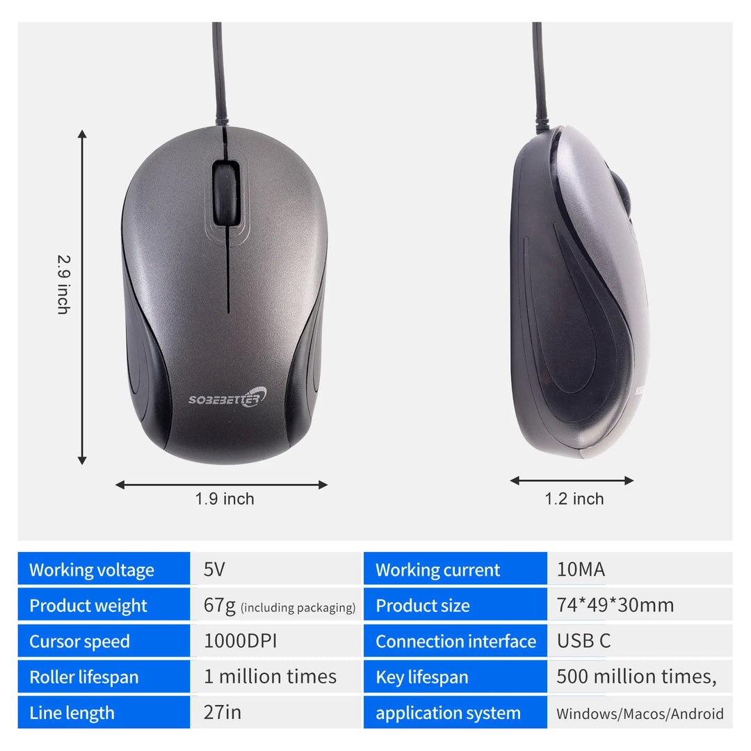 Skanto | Bærbar USB Type C Uttrekkbar Mus