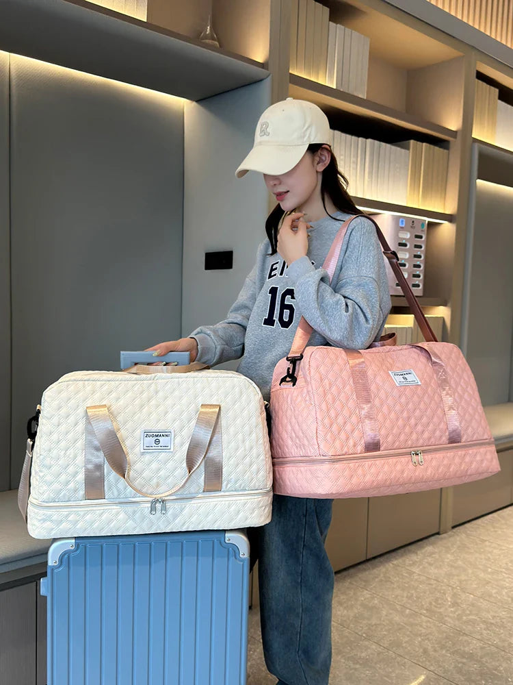 Norvo | Raumio TravelFlex Lettvekts Reisebag med Diamantmønster | Stor Sports- og Helgetaske med Skoavdeling og Fuktavdeling | Kabinbagasje Egnet og Sammenleggbar