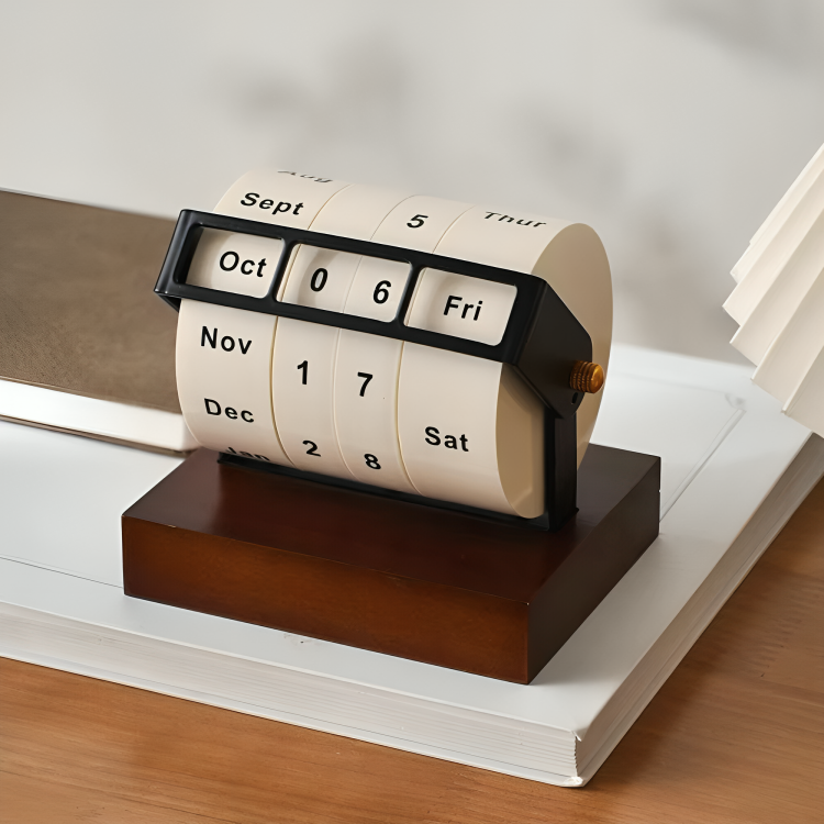 Skanto | Vintage Tre Perpetuum Flip Kalender – Gjenbrukbar Rotary Nedtelling Borddisplay