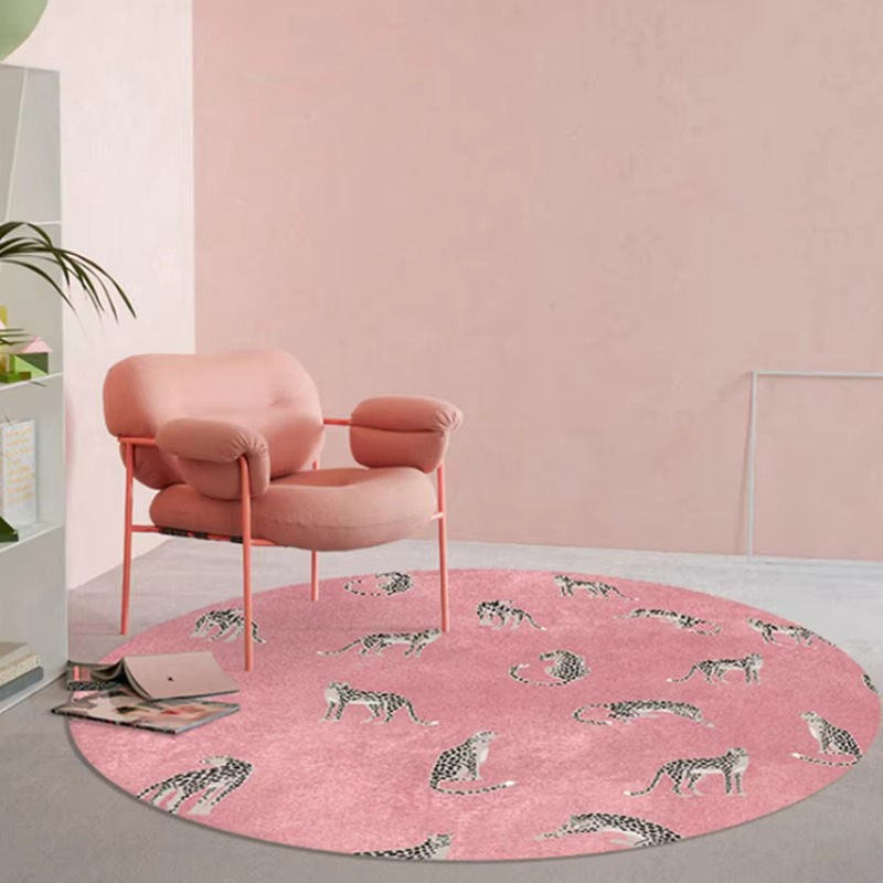 Skanto | Plysj Rund Leopardmønster Område Rug – Myk Tyknet Gulvmatte for Soverom eller Stue