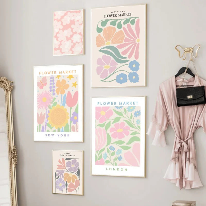 Pink Lavender Daisy Flower Market Posters Wall Art Fine Art Canvas Prints Pastel Floral Pictures For Living Room Bedroom Art Decor | Skanto