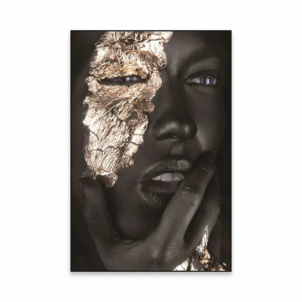 Golden Girl Fashion Wall Art Fine Art Canvas Prints Modern Abstract Portrait Pictures For Living Room Bedroom Boutique Lounge Art Decor | Skanto