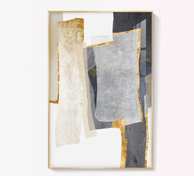 Nordic Abstract Geometric Neutral Colors Golden Beige Gray Wall Art Fine Art Canvas Prints Pictures For Modern Apartment Living Room Decor | Skanto