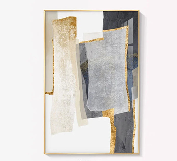 Nordic Abstract Geometric Neutral Colors Golden Beige Gray Wall Art Fine Art Canvas Prints Pictures For Modern Apartment Living Room Decor | Skanto
