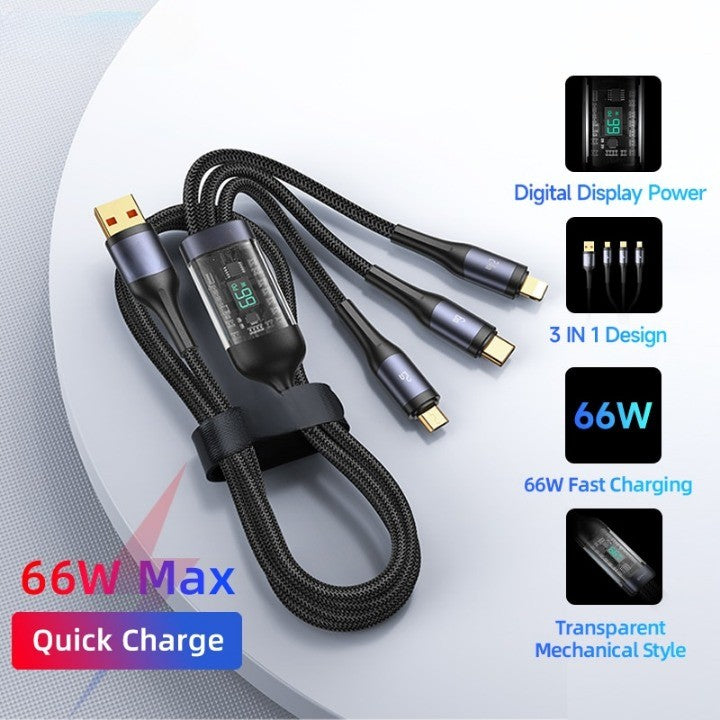 Skanto | 3i1 Digital Skjerm Hurtiglading Universell Lader Kabel