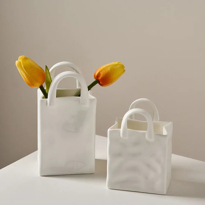 Skanto | Nordisk dekorativ vase håndveske keramisk vase dekorasjon hjem blomster for dekor borddekorasjons tilbehør romdekorasjon vasegave