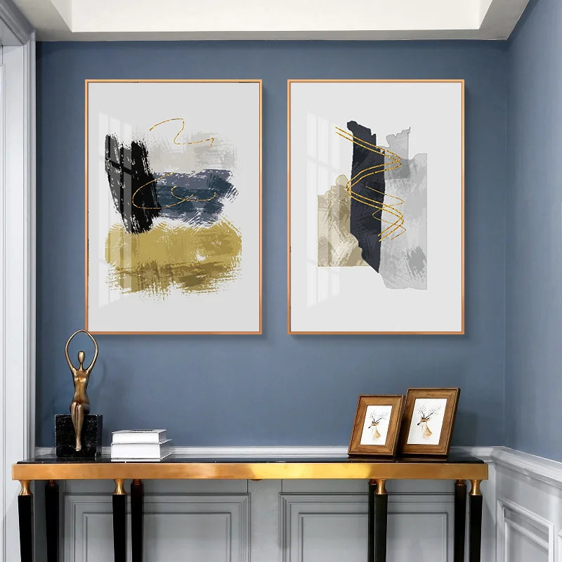 Neutral Color Blue Beige Black Nordic Abstract Wall Art Fine Art Canvas Prints Posters Pictures For Living Room Bedroom Art Decor | Skanto
