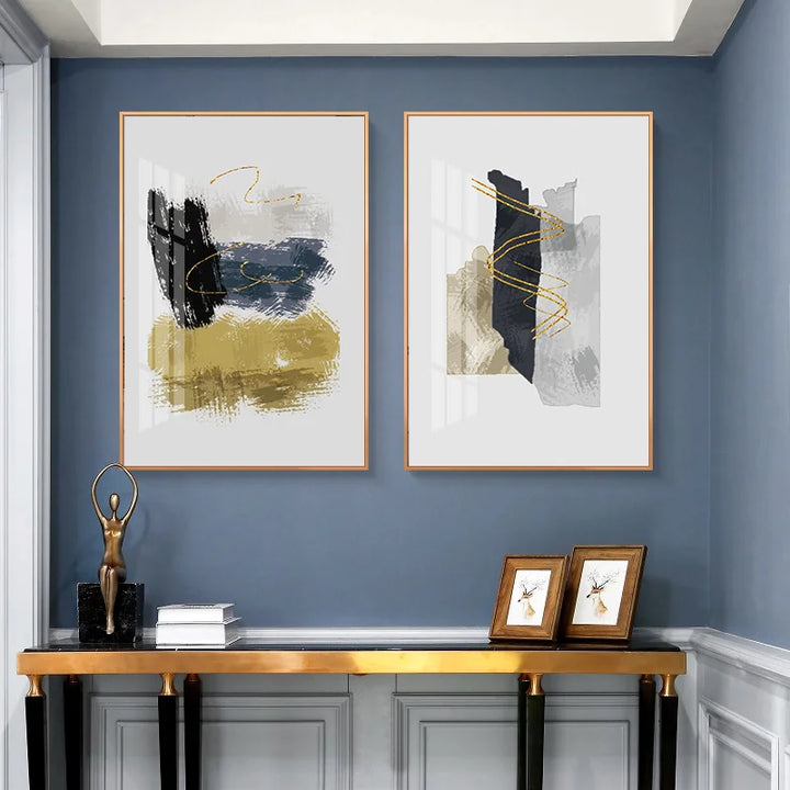 Neutral Color Blue Beige Black Nordic Abstract Wall Art Fine Art Canvas Prints Posters Pictures For Living Room Bedroom Art Decor | Skanto