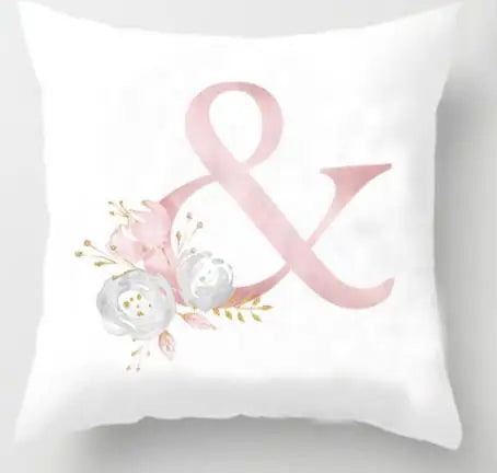 Pink Golden Floral Letter Pillowcase 45x45cm Pillow Cover for Living Room Sofa Throw Pillow Polyester Cotton Square Pillowcase | Skanto