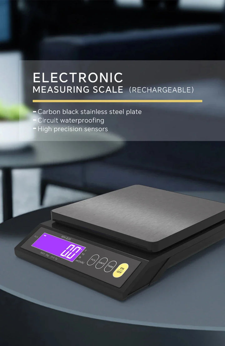 Skanto | 5 kg/0,1 g og 10 kg/1 g digital elektronisk kjøkkenvekt, LCD-skjerm, hel vanntett rustfritt stålværktøy for baking