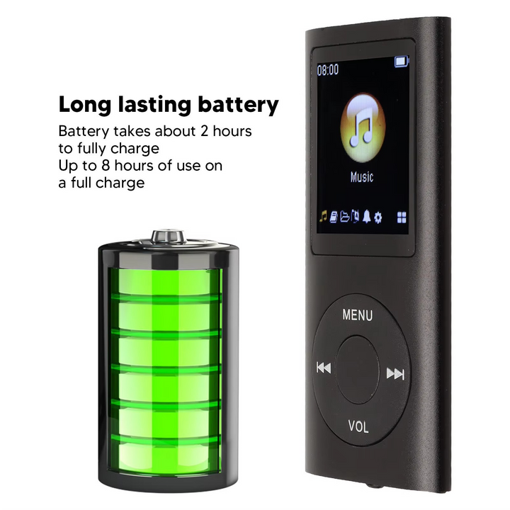 Kompakt MP3-spiller med 1,8-Zoll-LCD-skjerm.