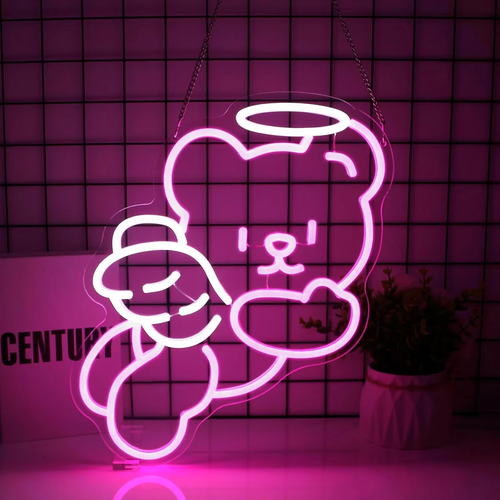 Skanto | Sjarmerende Bjørn Neonlys med Dimmer - USB Drevet Veggdekor