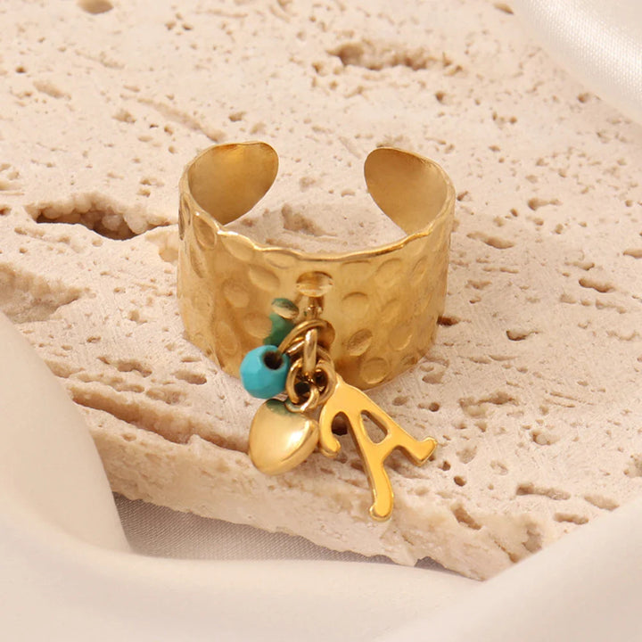 Skanto | Dainty Justerbar Bokstav Initial & Hjerte Vedhengt Ring