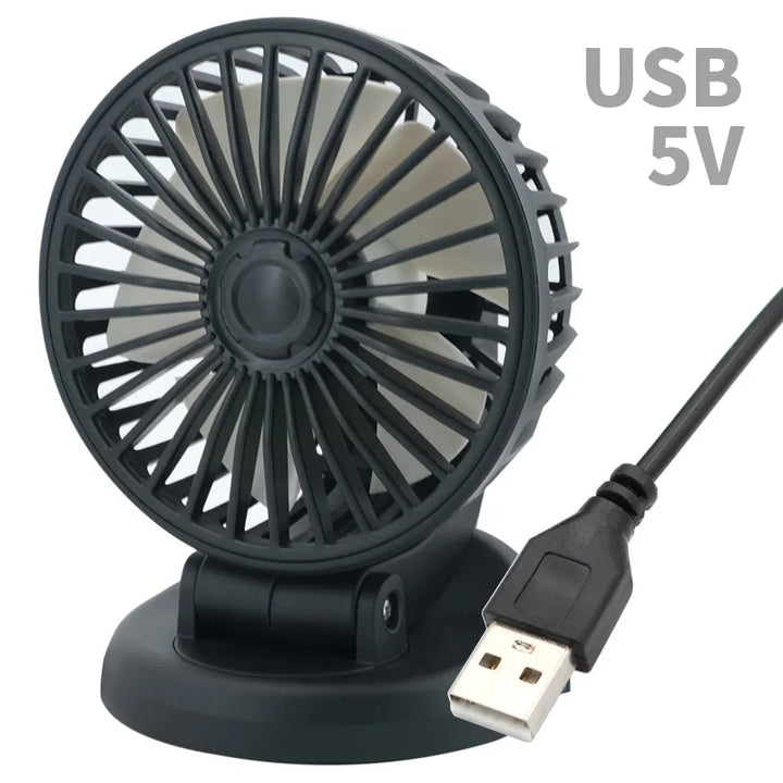 360° Justerbar Bilvifte - 3-Hodet Automotiv Elektrisk Vifte - USB/12V/24V - 2 Hastigheter - Stille Kjøling for Hjem, Skrivebord, Kontor & Bil | Skanto