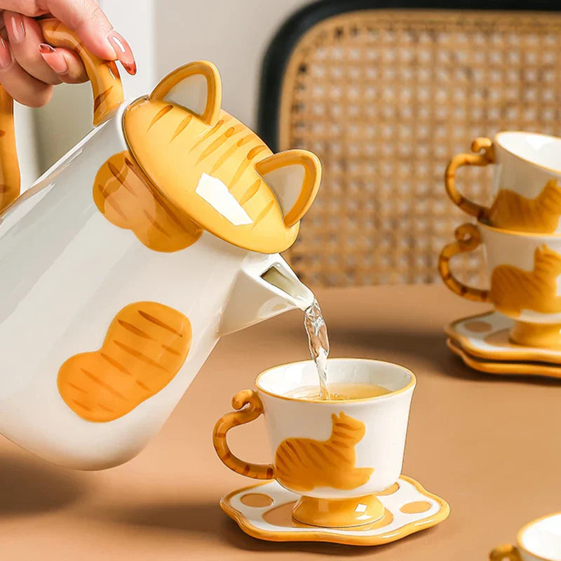 Skanto | Orange Cat Håndlaget Keramisk Kaffe- og Te-sett