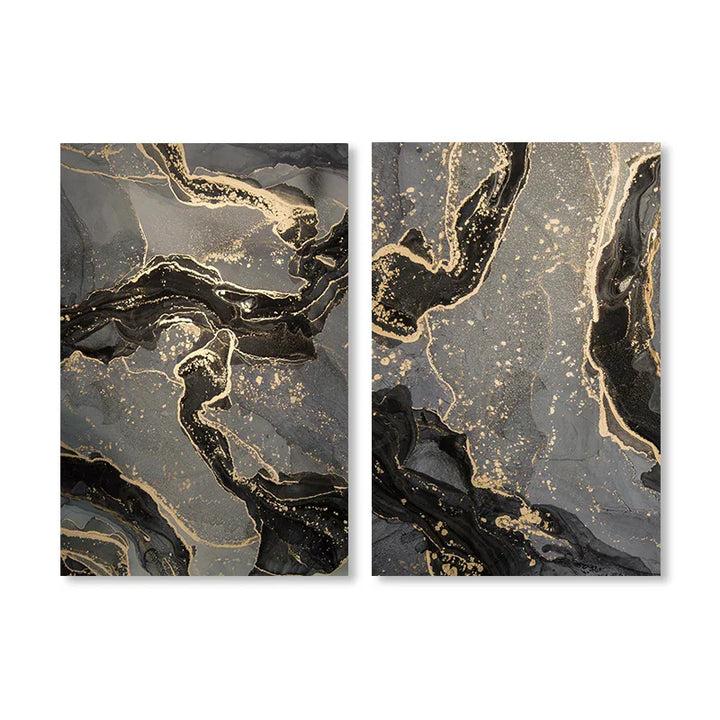 Abstract Black Gray Gold Fluid Marble Print Wall Art Fine Art Canvas Prints Pictures for Modern Apartment Living Room Home Office Decor | Skanto