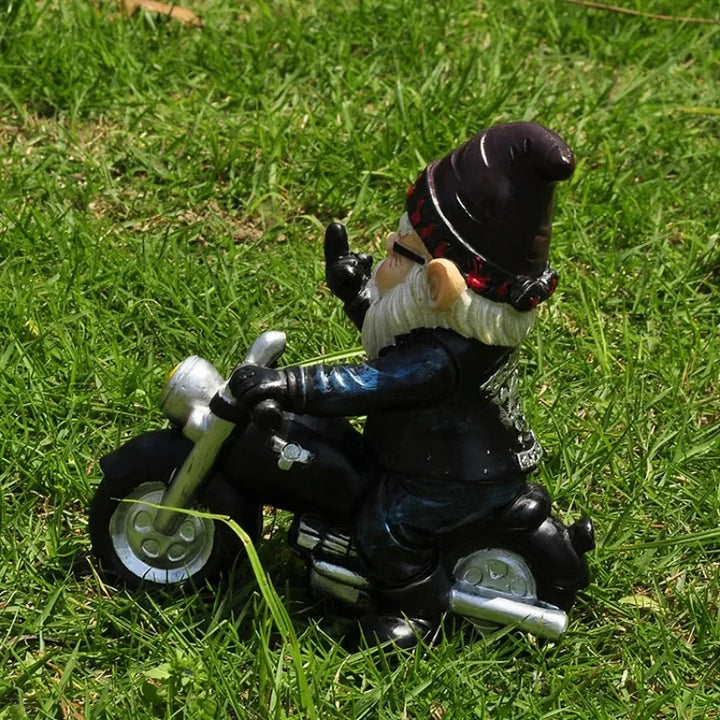 Skanto | Gnome på motorsykkel resinfigur for hage