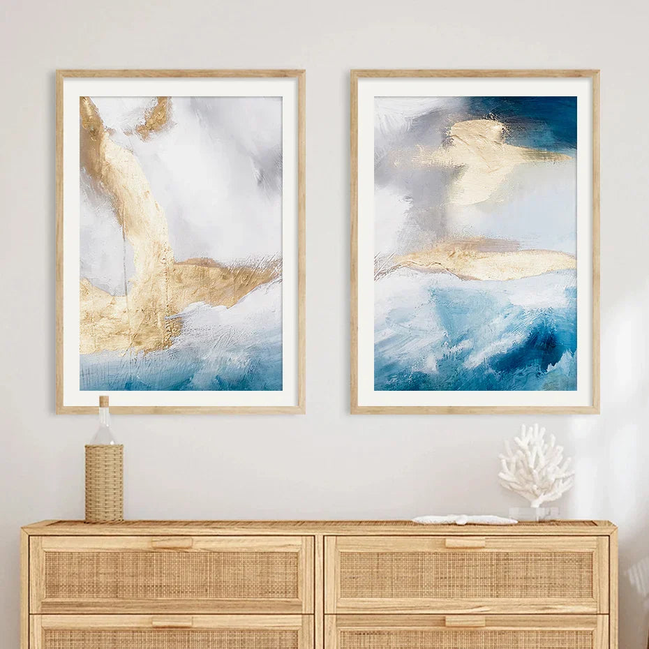 Serene Seascape Wall Art Abstract Ocean Waves With Gold Accents Fine Art Canvas Print Pictures For Living Room Bedroom Nordic Home Decor | Skanto