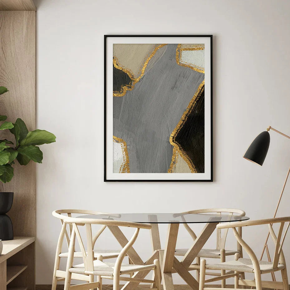 Abstract Color Block Wall Art Black Gray Beige Golden Canvas Print Pictures for Modern Apartment Living Room Contemporary Home Decor | Skanto