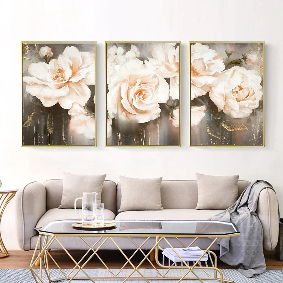 Pink Beige Petals Large Floral Wall Art Fine Art Canvas Prints Elegant Abstract Botanical Picture For Living Room Bedroom Art Decor | Skanto