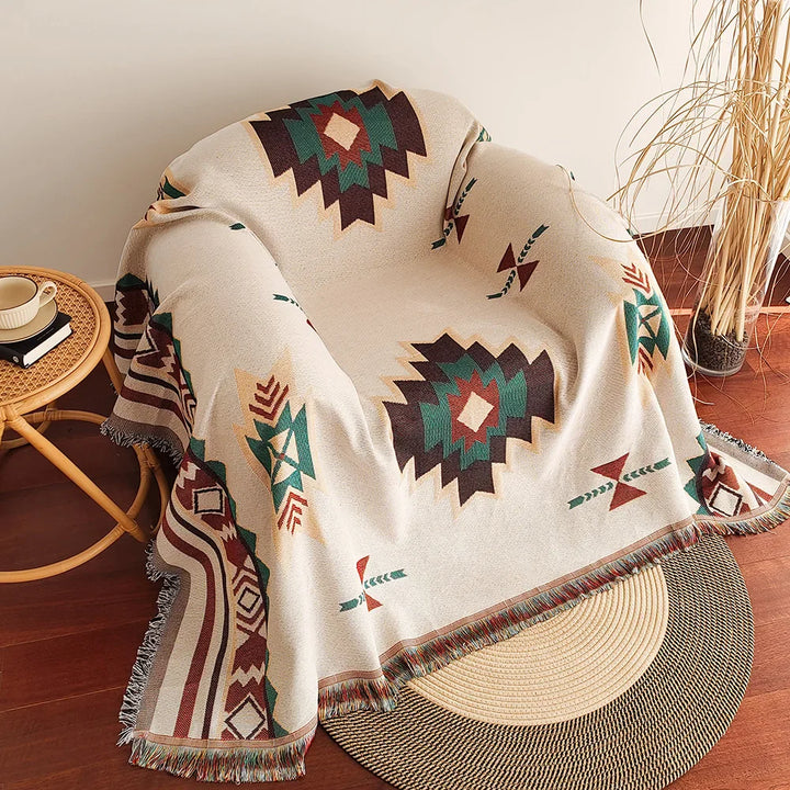Skanto | AztecaLoom Boho Teppe | XXL Aztec Kaste med Frynser | Southwestern Etno Stil | Vintage Kaste Teppe laget av Bomullsblanding