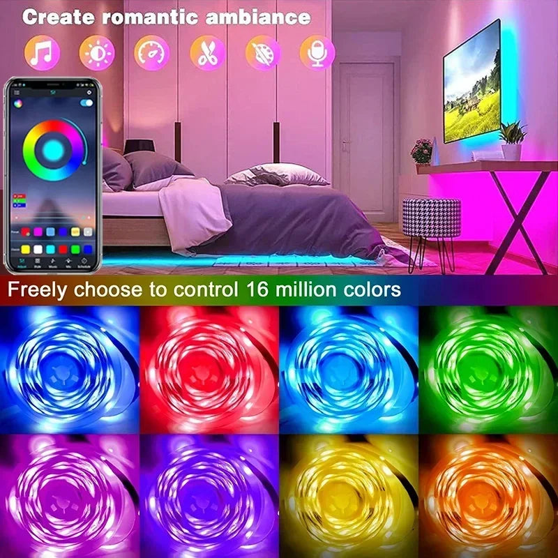 Skanto | RGB 5050 LED-stripe lys med fjernkontroll og appkontroll - USB-drevet