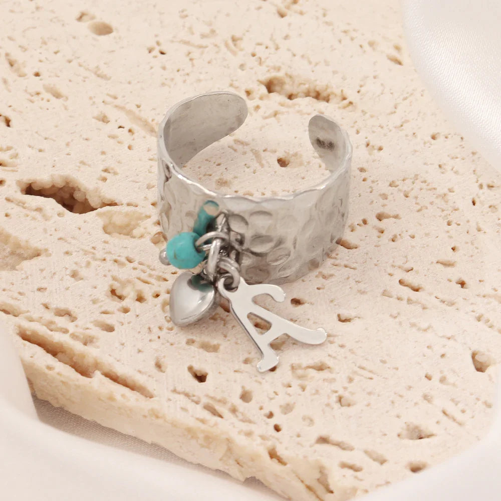 Skanto | Dainty Justerbar Bokstav Initial & Hjerte Vedhengt Ring