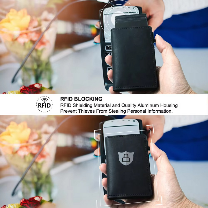 Skanto | Tag Wallet – RFID-blokkerende lær lommebok med rask korttilgang og AirTag-lomme